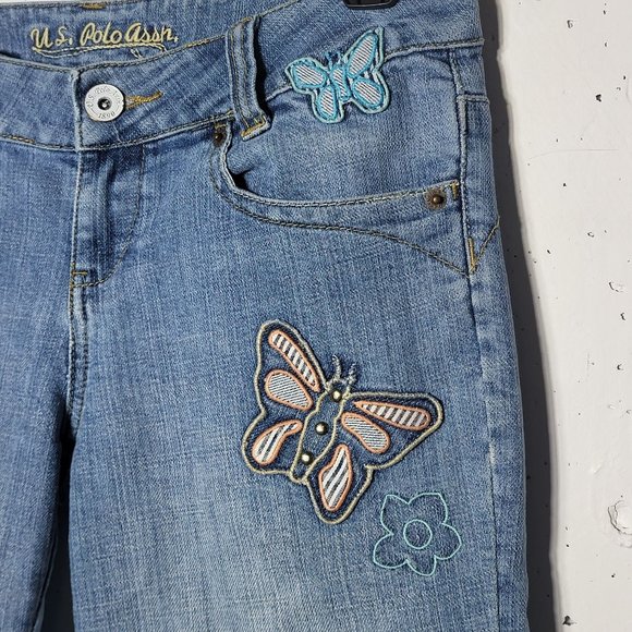 U.S. Polo Assn. Womens Butterfly Flower Embroidered Denim Blue Jean Capris 5/6 - Picture 10 of 14
